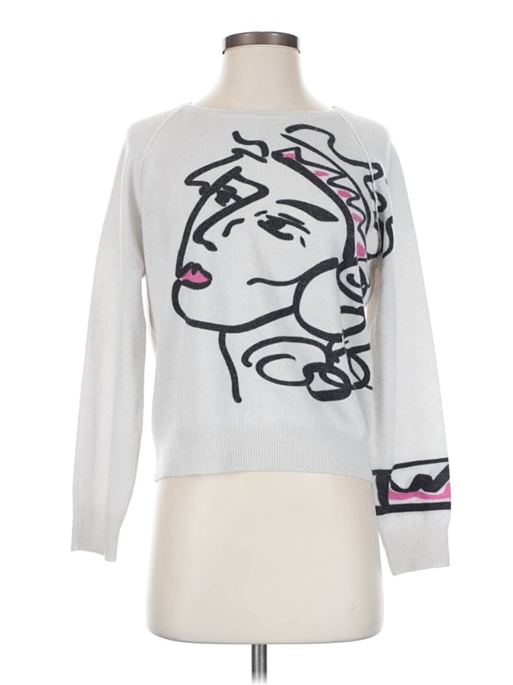 Brodie Fine Cashmere Silver Graphic Crew Neck Sweater Small